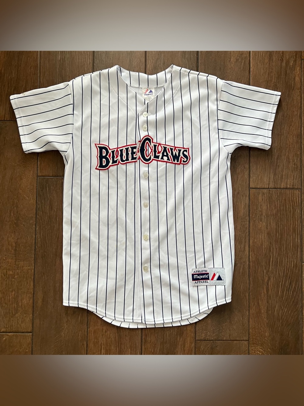 Vintage Majestic Lakewood Blue Claws Pinstripe Baseball Jersey sz XL